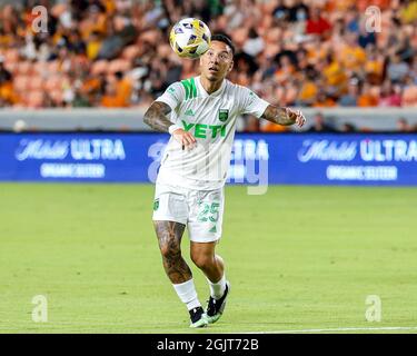 Houston, Texas, Stati Uniti. 11 Settembre 2021. Austin FC Forward SebastiÃ¡n Driussi (25) durante una partita di calcio della Major League tra la Houston Dynamo e l'Austin FC il 11 settembre 2021 a Houston, Texas. (Credit Image: © Scott Coleman/ZUMA Press Wire) Foto Stock