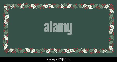 Vacanze invernali Holly Foliage e Berries Vector cornice rettangolare Illustrazione Vettoriale
