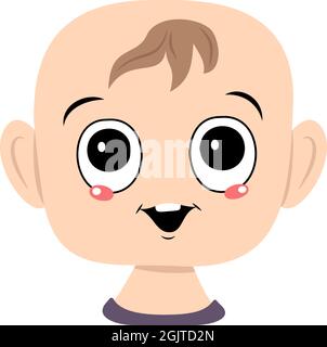 Avatar di un bambino con grandi occhi e un ampio sorriso felice. Testa di un bambino con un volto gioioso Illustrazione Vettoriale