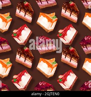 Torte dolci colorate fette di fondo senza cuciture. Dolce modello Foto Stock