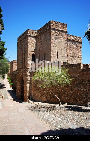 Vista di Cristi il cancello di castello di Malaga, Malaga, provincia di Malaga, Andalusia, Spagna, Europa occidentale. Foto Stock