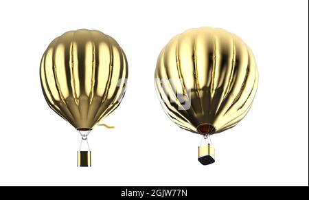 3d rendering palloncino dorato ad aria calda isolato su bianco Foto Stock