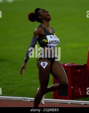 Zurigo, 09 set 2021 100m vincitore di ostacoli Tobi Amusan visto in azione durante la Wanda Diamond League allo Stadio Litzigrund Zurigo Svizzera a Septe Foto Stock