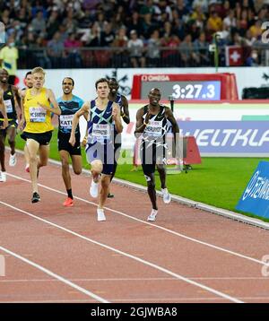 Zurigo, 09 set 2021 1500m Jakob Ingebrigtsen (L) Timothy Cheruiyot (R) visto in azione durante la Wanda Diamond League allo stadio Litzigrund di Zurigo Foto Stock