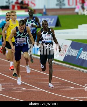 Zurigo, 09 set 2021 1500m Jakob Ingebrigtsen (L) Timothy Cheruiyot (R) visto in azione durante la Wanda Diamond League allo stadio Litzigrund di Zurigo Foto Stock