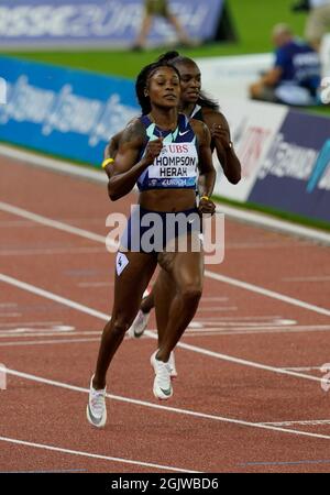 Zurigo, 09 set 2021 100m il runner Elaine Thopson-Herah (JAM) visto in azione durante la Wanda Diamond League allo Stadio Litzigrund Zurigo Svizzera o Foto Stock