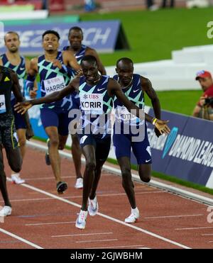 Zurigo, 09 set 2021 il vincitore di 800 m Emmanuel Korir (L) è stato visto in azione durante la Wanda Diamond League allo stadio Litzigrund di Zurigo Svizzera su Septe Foto Stock