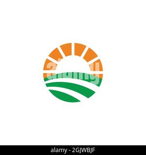 sole verde foglia terra strisce cerchio colorato geometrico logo vettore Illustrazione Vettoriale