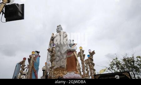 Santuario buddista gli dei cinesi lungo il fiume Chao Phraya Chinatown Bangkok Thailandia Foto Stock