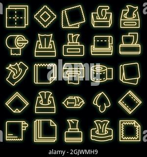 Set di icone dei tessuti. Contorno set di icone vettoriali dei tessuti colore neon nero Illustrazione Vettoriale