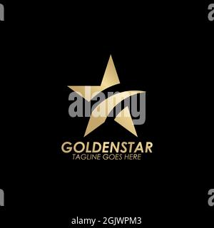 Modello vettoriale con logo icona Golden stars con sfondo nero Illustrazione Vettoriale