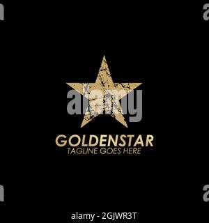 Modello vettoriale con logo icona Golden stars con sfondo nero Illustrazione Vettoriale