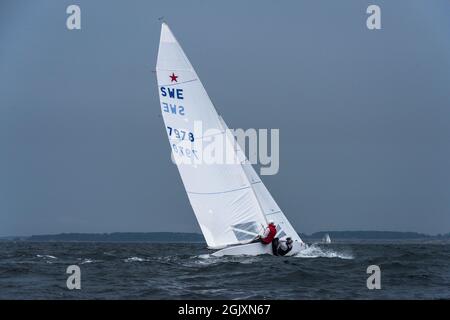 Weltmeisterschaften Starboot bei der Kieler Woche 2021 Regattafeld auf der Außenförde Foto Stock