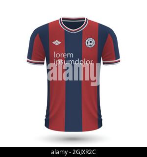 Maglia da calcio realistica Bologna 2022, modello in maglia da calcio per la divisa da calcio. Illustrazione vettoriale Illustrazione Vettoriale