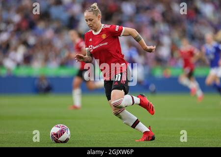 LEICESTER, REGNO UNITO 12 SETTEMBRE. Leah Galton di Manchester United durante la partita della Barclays fa Women's Super League tra Leicester City e Manchester United al King Power Stadium di Leicester domenica 12 settembre 2021. (Credit: James Holyoak | MI News) Credit: MI News & Sport /Alamy Live News Foto Stock