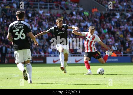 SUNDERLAND, REGNO UNITO. L'11 SETTEMBRE Dan Neil di Sunderland segna durante la partita della Sky Bet League 1 tra Sunderland e Accrington Stanley allo Stadio della luce di Sunderland sabato 11 settembre 2021. (Credit: Will Matthews | MI News) Credit: MI News & Sport /Alamy Live News Foto Stock