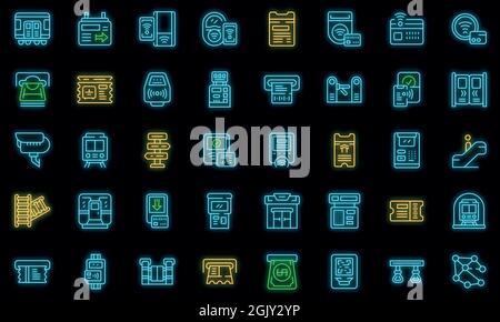 Icona della biglietteria della metropolitana. Contorno metropolitana biglietto macchina vettore icona neon colore nero Illustrazione Vettoriale