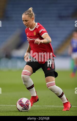 LEICESTER, REGNO UNITO 12 SETTEMBRE. Leah Galton di Manchester United durante la partita della Barclays fa Women's Super League tra Leicester City e Manchester United al King Power Stadium di Leicester domenica 12 settembre 2021. (Credit: James Holyoak | MI News) Credit: MI News & Sport /Alamy Live News Foto Stock