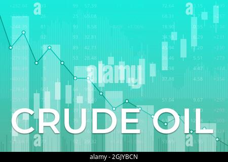 Variazione di prezzo sui futures del petrolio greggio nel mondo su fondo di finanza verde da colonne, grafici, grafici, candela, linee. Trend su e giù. Illustrazione 3D Foto Stock