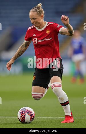 LEICESTER, REGNO UNITO 12 SETTEMBRE. Leah Galton di Manchester United durante la partita della Barclays fa Women's Super League tra Leicester City e Manchester United al King Power Stadium di Leicester domenica 12 settembre 2021. (Credit: James Holyoak | MI News) Credit: MI News & Sport /Alamy Live News Foto Stock