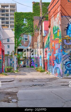 Grfitti Alley si trova all'interno del quartiere della moda nel centro di Toronto, Ontario. A tre isolati dalla Spadina Avenue a sud della Queen Stree Foto Stock