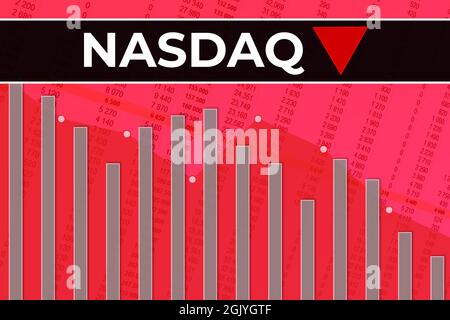 Mosca, Russia – 12 settembre 2021: Indice dei mercati finanziari americani Nasdaq Composite (ticker IXIC) su blu e rosso, background finanziario da Numbers, Foto Stock