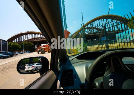 6th Street Bridge in costruzione. Centro di Los Angeles, California, Stati Uniti d'America Foto Stock