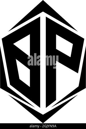 Design iniziale del logo BP, design iniziale del logo BP con stile Shield, branding aziendale del logo. Illustrazione Vettoriale