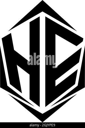Design iniziale del logo HE con stile Shield, branding aziendale del logo. Illustrazione Vettoriale
