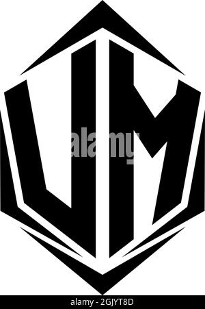 Design iniziale del logo VM con stile Shield, branding aziendale con logo. Illustrazione Vettoriale