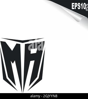 Design iniziale del logo ma con stile Shield, branding aziendale con logo. Illustrazione Vettoriale