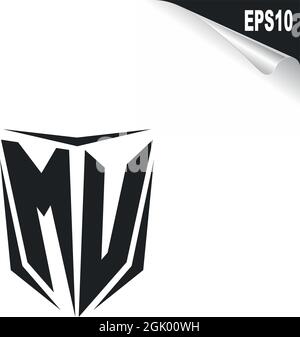 Design iniziale del logo MU con stile Shield, branding aziendale con logo. Illustrazione Vettoriale