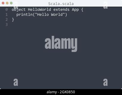 Scala lingua Hello World esempio di programma nella finestra dell'editor Illustrazione Vettoriale