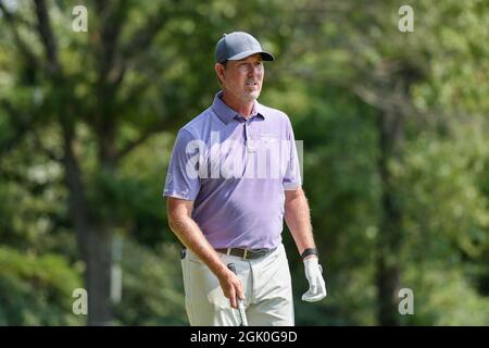 12 settembre 2021: Paul Stankowski di Flower Mound Texas sul quinto tee durante l'ultimo round dell'Ascension Charity Classic tenuto al Norwood Hills Country Club di Jennings, MO Richard Ulreich/CSM Foto Stock