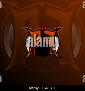 Design della lettera con logo PF in colore arancione, logo per il gioco, l'eport, il gioco iniziale, la comunità o l'azienda. Illustrazione Vettoriale