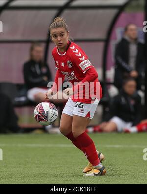 DURHAM CITY, Regno Unito 12 SETTEMBRE Beth Roe di Charlton Athletic durante la partita del campionato femminile fa tra il Durham Women FC e Charlton Athletic al Maiden Castle, Durham City domenica 12 settembre 2021. (Credit: Mark Fletcher | MI News) Credit: MI News & Sport /Alamy Live News Foto Stock