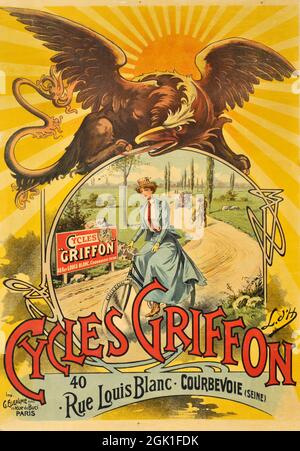 Fare clic sul poster della bicicletta francese d'epoca - Cycles Griffon, 1900 Foto Stock