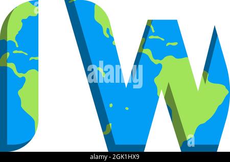 Design iniziale del logo IW con stile World Map, branding aziendale con logo. Illustrazione Vettoriale