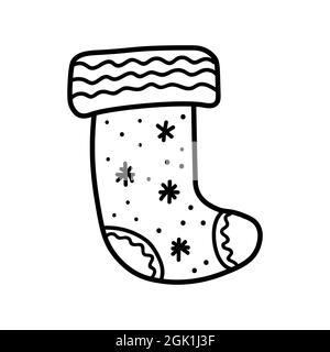 Uno stivale invernale. Illustrazione semplice delle vacanze per biglietti, pacchetti, social media, web, adesivi, loghi. Calza di Natale per outlin di stile del doodle di gifts.Vector Illustrazione Vettoriale