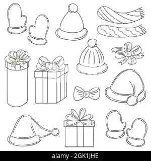 Set di elementi per il nuovo anno in stile disegno a mano. Collezione di illustrazioni da colorare per il vostro disegno Illustrazione Vettoriale
