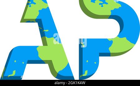 Design iniziale del logo AP con stile World Map, branding aziendale con logo. Illustrazione Vettoriale