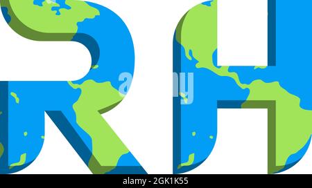Design iniziale del logo RH con stile World Map, branding aziendale con logo. Illustrazione Vettoriale