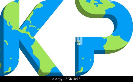 Design iniziale del logo KP con stile Mappa del mondo, branding aziendale con logo. Illustrazione Vettoriale