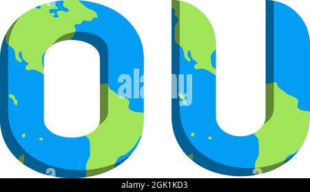 Design iniziale del logo OU con stile mappa mondiale, branding aziendale con logo. Illustrazione Vettoriale