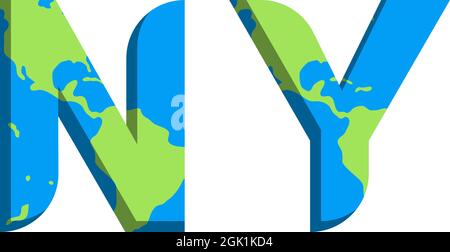 Design iniziale del logo NY con stile Mappa del mondo, branding aziendale con logo. Illustrazione Vettoriale