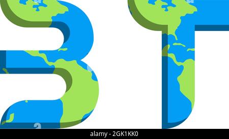 Design iniziale del logo BT con stile Mappa mondiale, branding aziendale con logo. Illustrazione Vettoriale