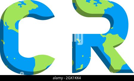 Design iniziale del logo CR con stile World Map, branding aziendale con logo. Illustrazione Vettoriale