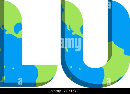 Design iniziale del logo LU con stile Mappa del mondo, branding aziendale con logo. Illustrazione Vettoriale