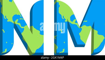 Design iniziale del logo NM con stile World Map, branding aziendale con logo. Illustrazione Vettoriale