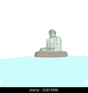 Grande statua di buddha in kamakura giappone vettore illustrazione isolato su sfondo bianco Illustrazione Vettoriale